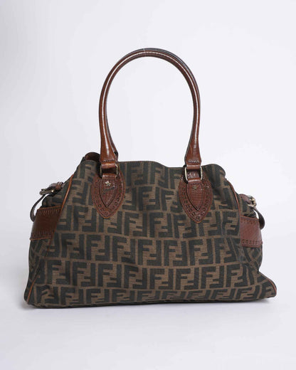 Fendi Canvas Zucca Shoulder Bag In Brown