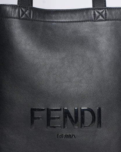 Fendi logo debossed shopper tote bag in black