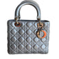 Lady Dior Pearlescent Grey Medium Lambskin Cannage Leather Handbag