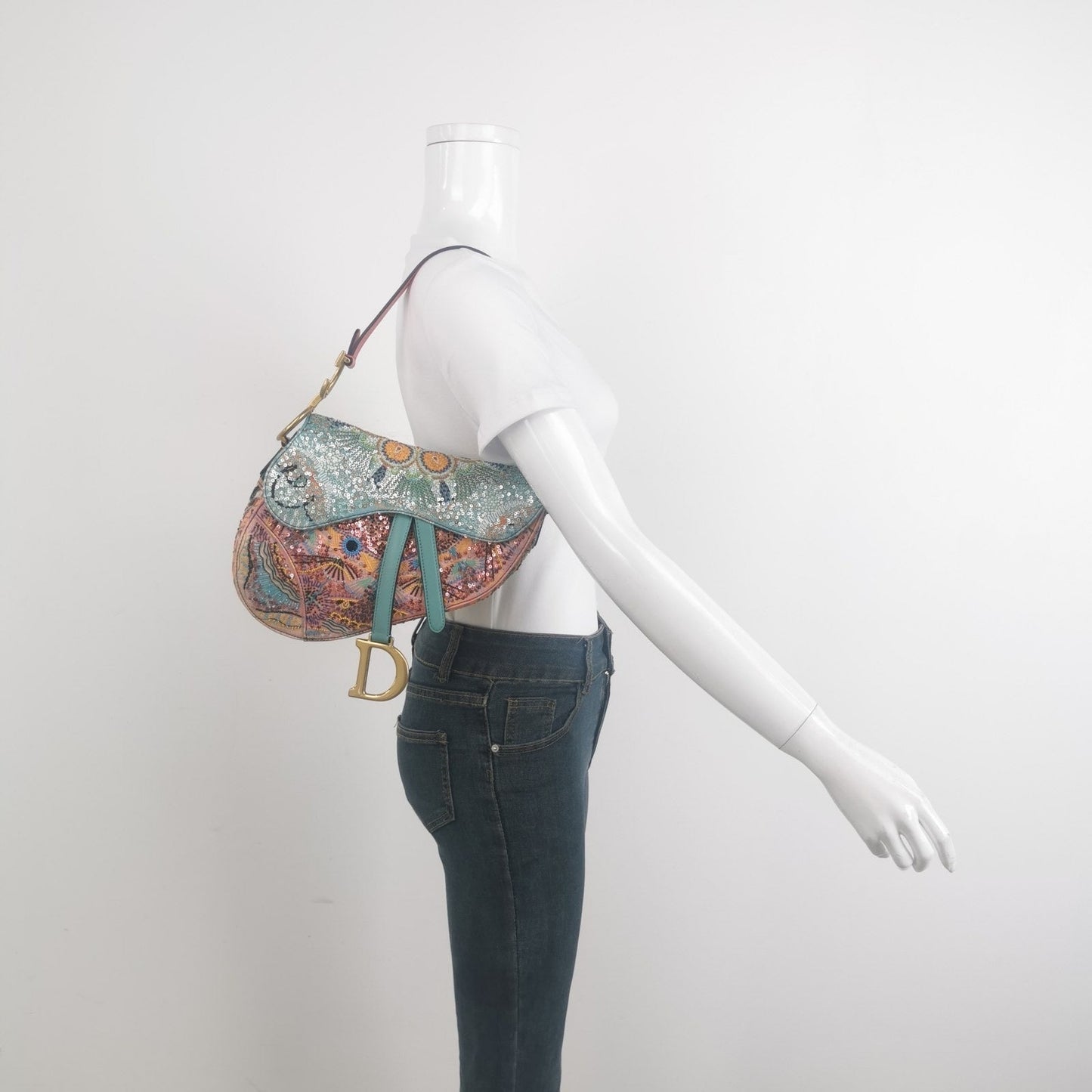 Dior In Lights Saddle Medium Multicolor Beads and Calfskin Leather Shoulder Bag