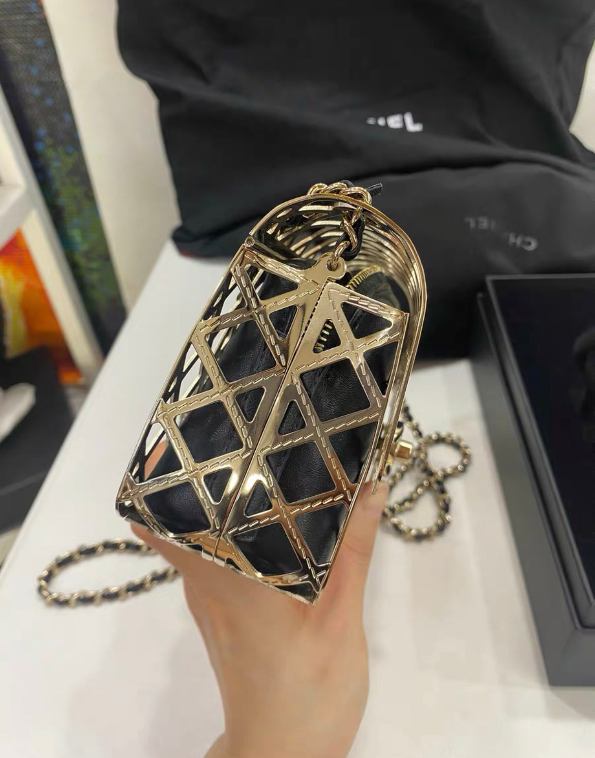 Chanel Gold Metal Mini Cage Flap With Pouch Gold Hardware 2021