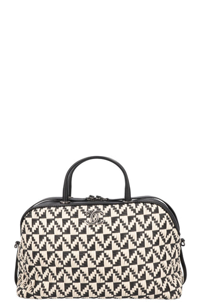 Chanel Bowling Bag Woven Leather Black White