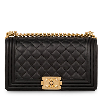 Chanel Boy Bag Lambskin Black Shoulder Bag Style 42