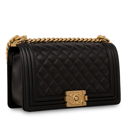 Chanel Boy Bag Lambskin Black Shoulder Bag Style 42