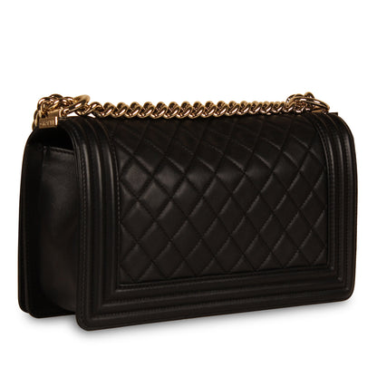 Chanel Boy Bag Lambskin Black Shoulder Bag Style 38