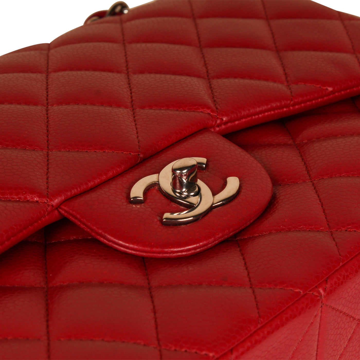 Chanel Classic Red Caviar Flap Bag - Jumbo