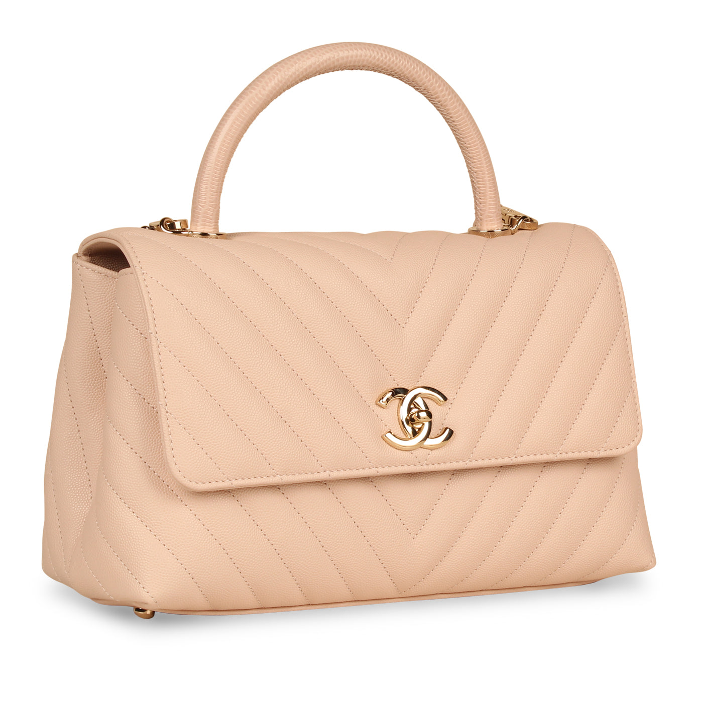 Chanel Pink Chevron Coco Top Handle - Medium