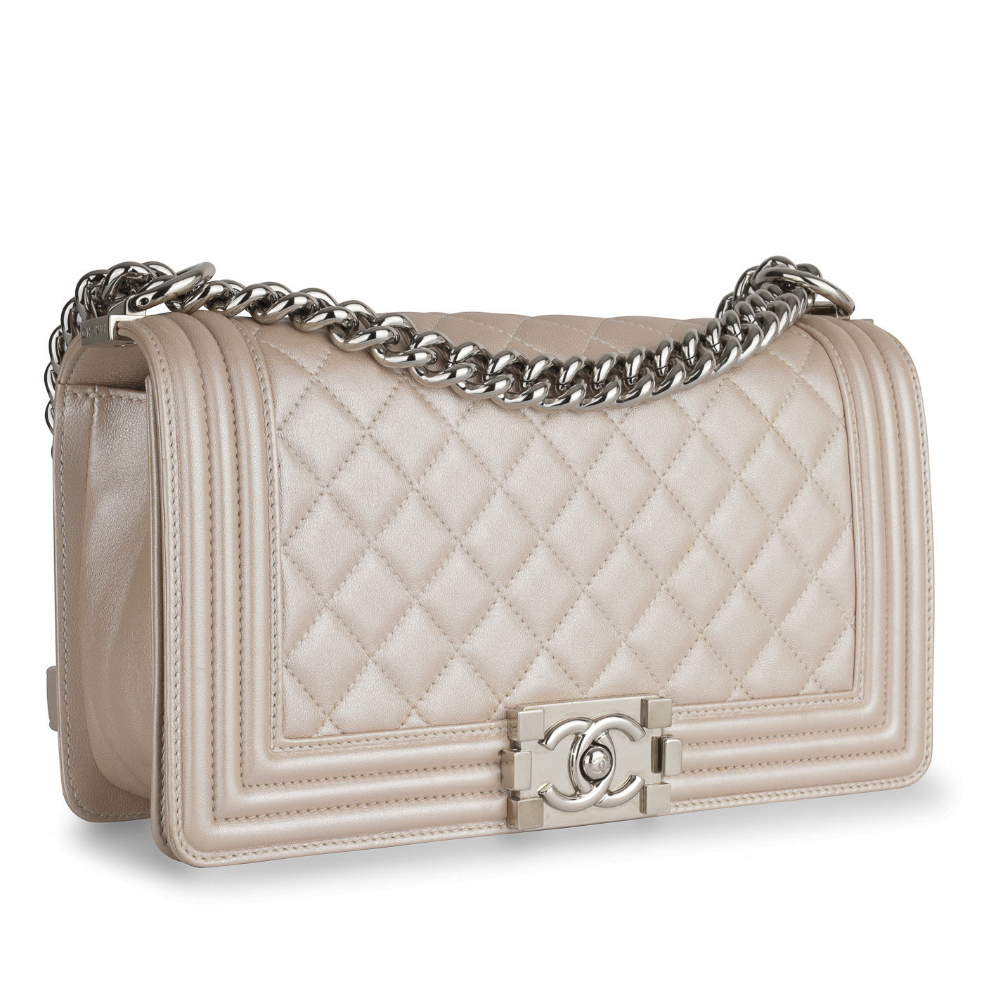 Chanel Boy Bag Calfskin Silver Shoulder Bag Calfskin