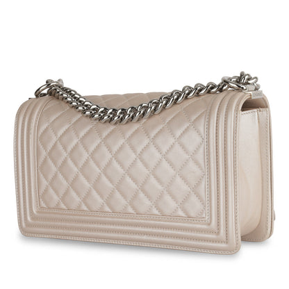 Chanel Boy Bag Calfskin Silver Shoulder Bag Calfskin