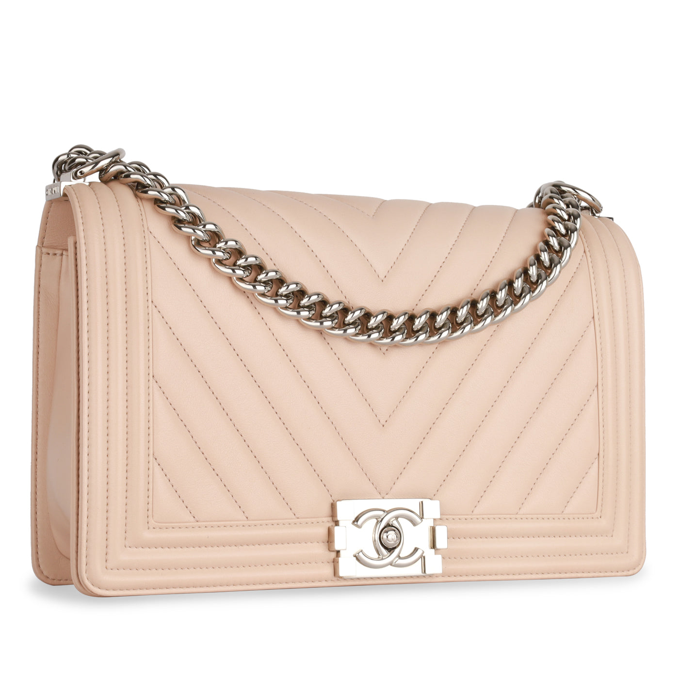 Chanel Boy Bag Lambskin Silver Shoulder Bag