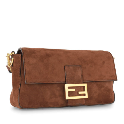 Fendi Baguette Suede Brown Shoulder Bag