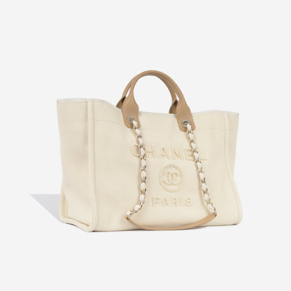 Chanel Deauville Canvas Gold Tote Bag Canvas