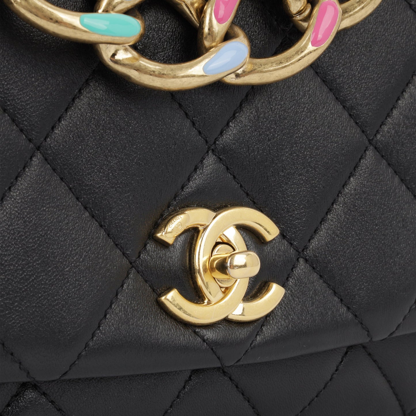 Chanel Seasonal Rainbow Chain Flap - Black Goatskin Ghw