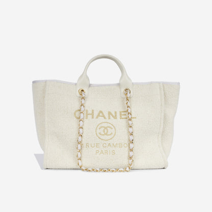 Chanel Deauville Tweed Gold Tote Bag