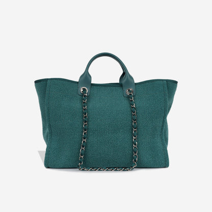 Chanel Deauville Tweed Silver Tote Bag