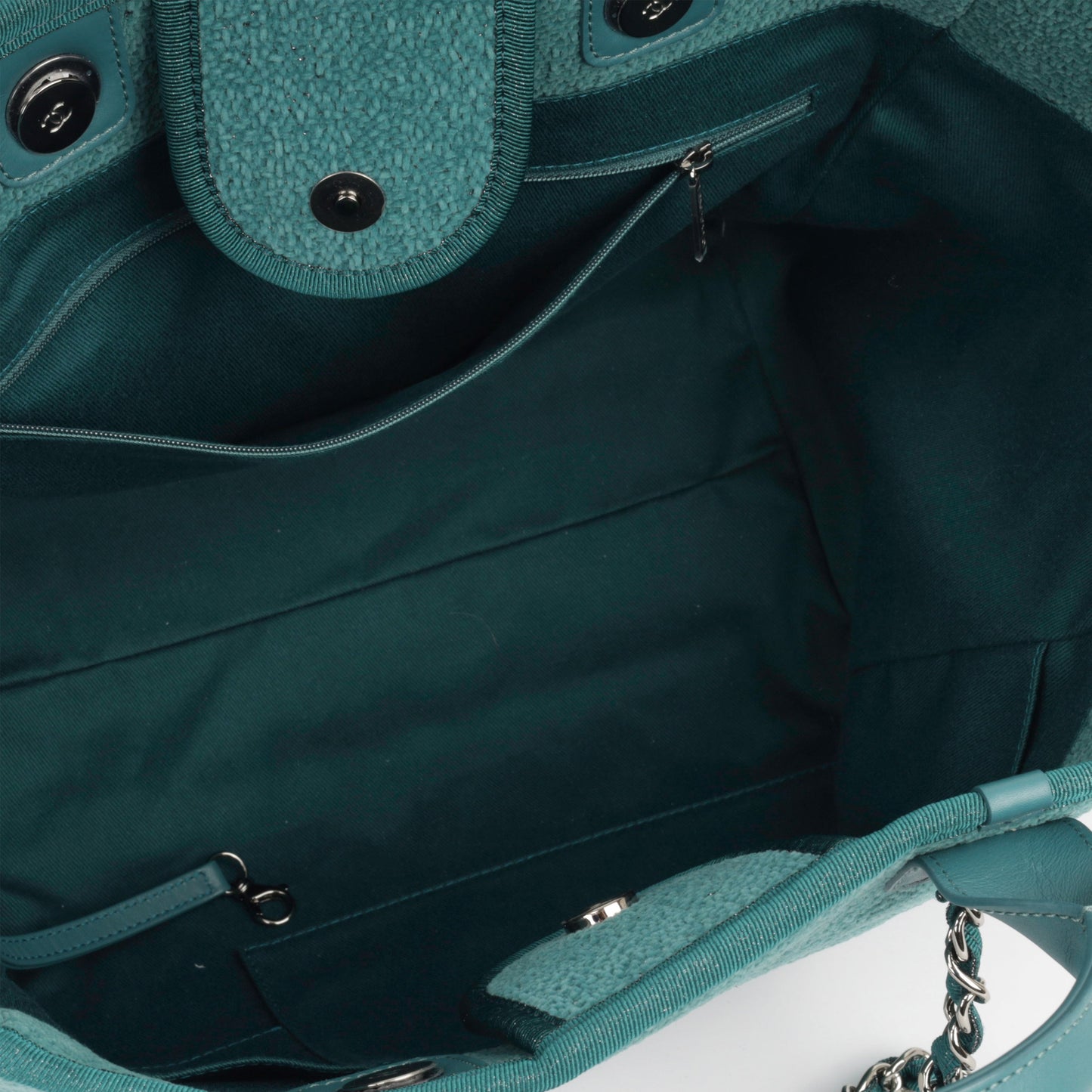 Chanel Deauville Tweed Silver Tote Bag