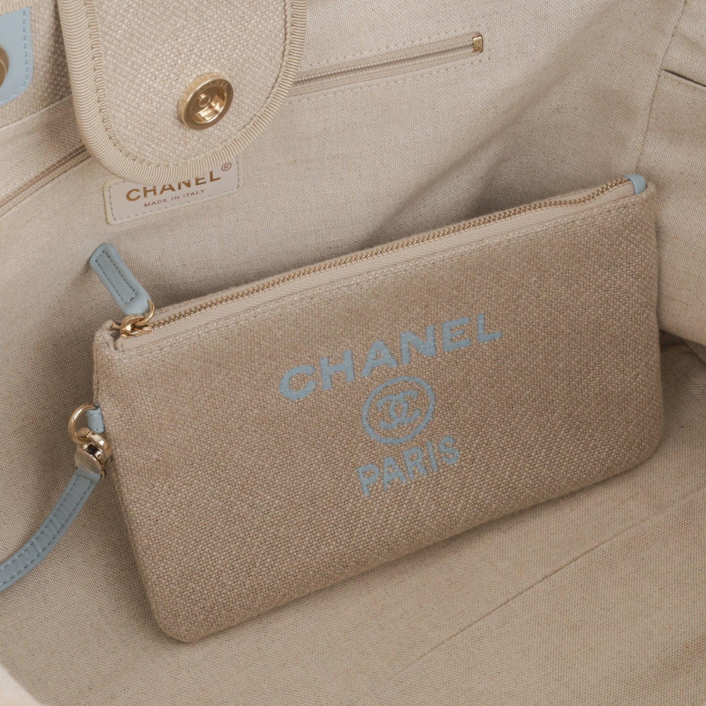 Chanel Deauville Canvas Gold Tote Bag