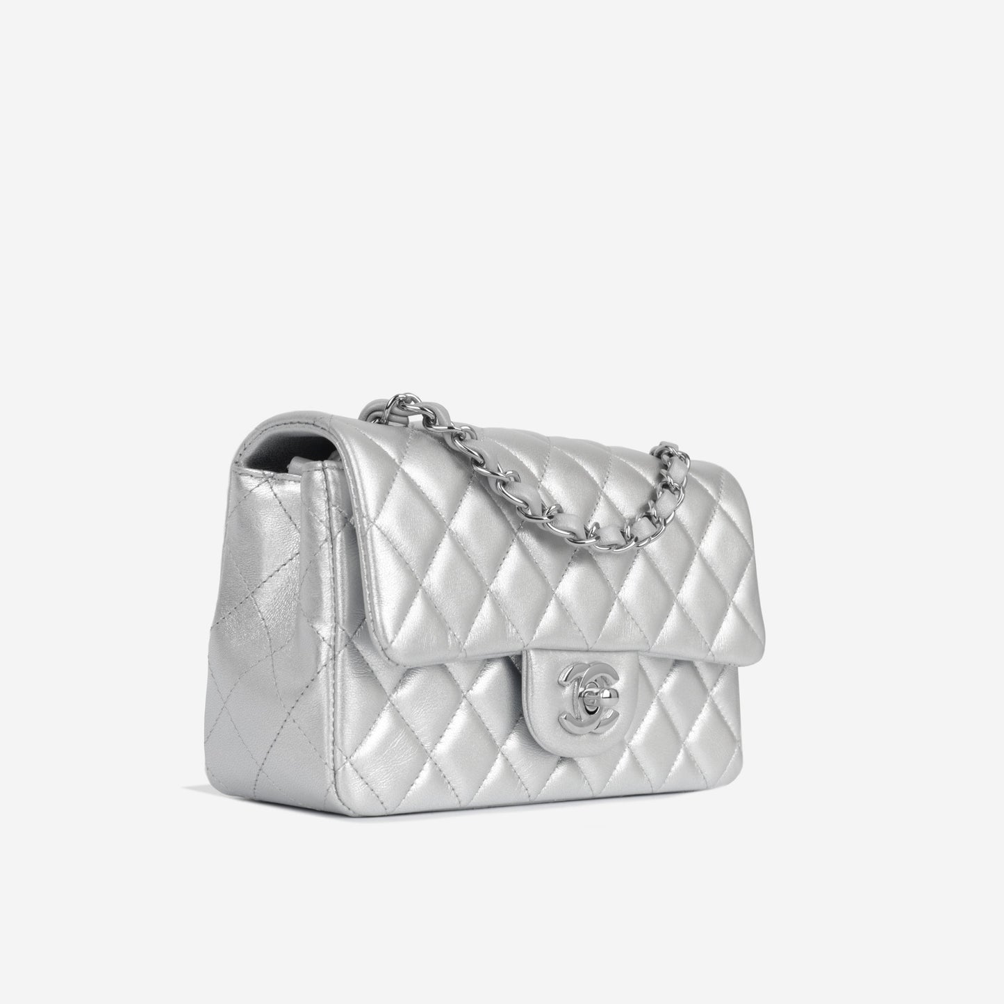 Chanel Classic Flap Lambskin Silver Shoulder Bag Style 23