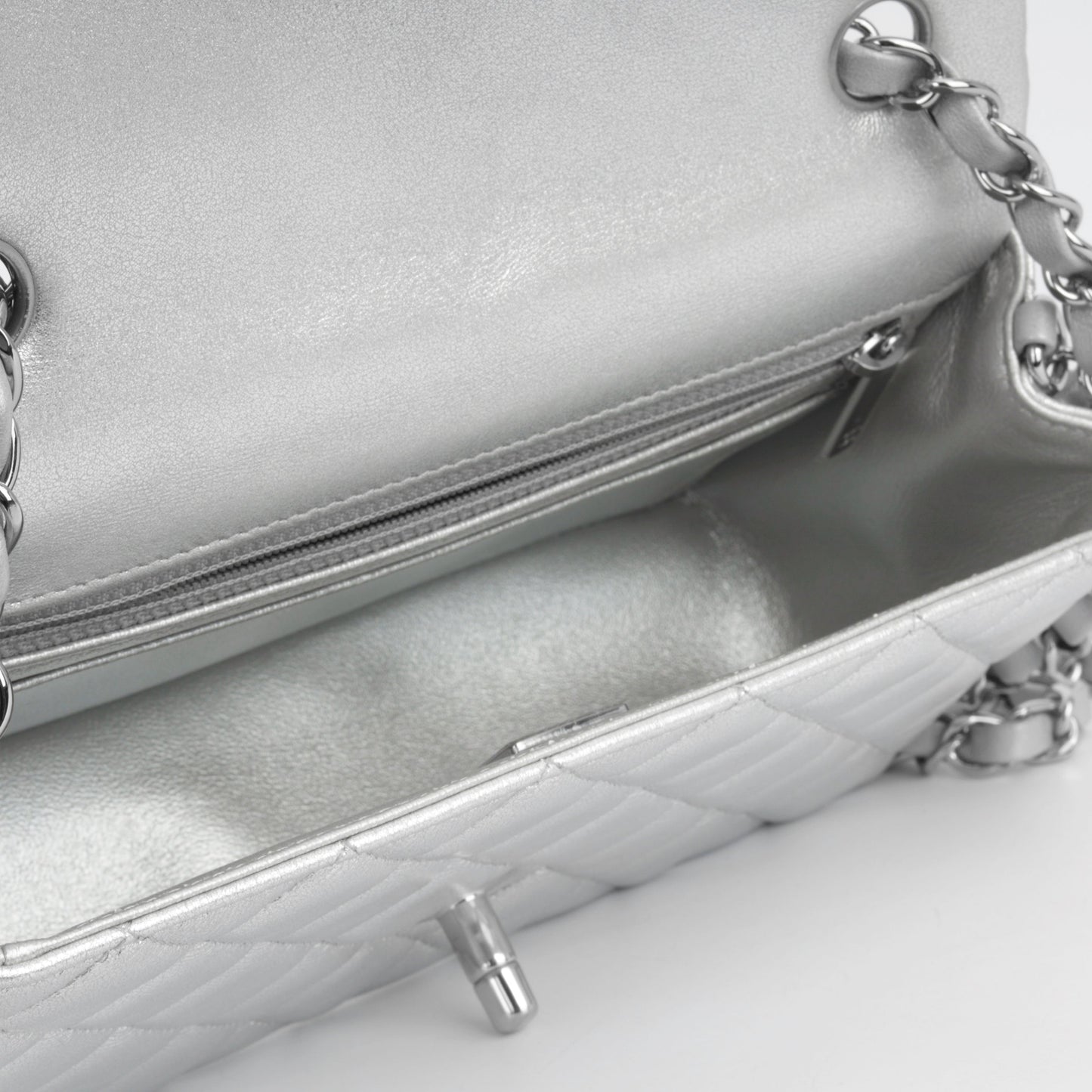 Chanel Classic Flap Lambskin Silver Shoulder Bag Style 23