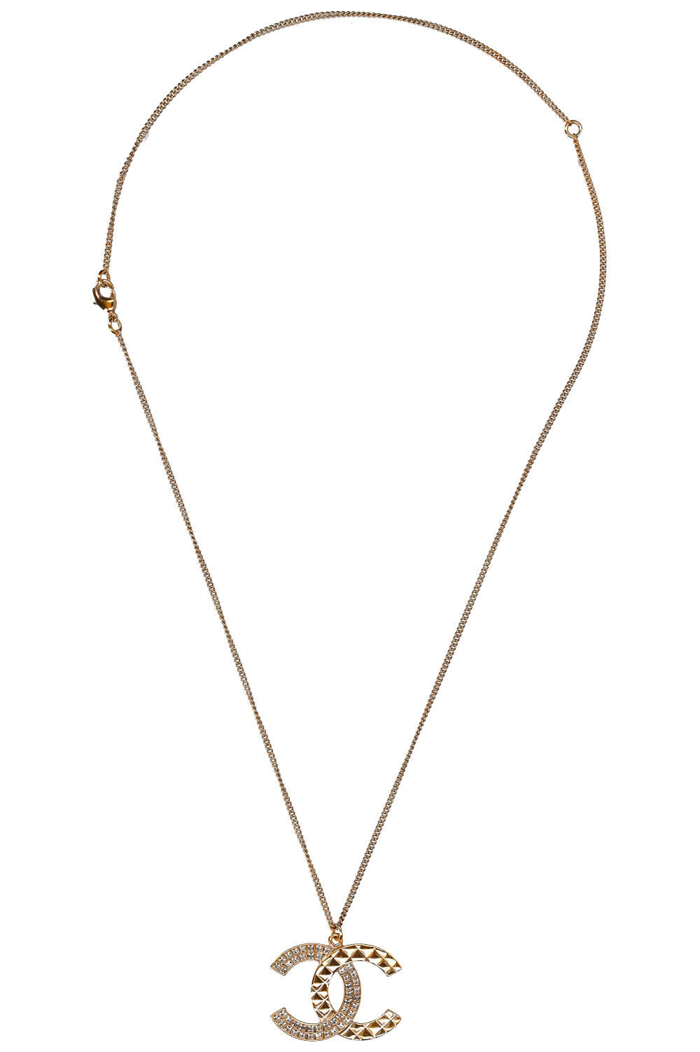 Chanel Baguette Crystal CC Necklace Quilted Gold