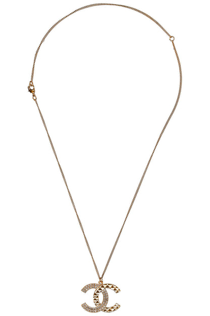 Chanel Baguette Crystal CC Necklace Quilted Gold