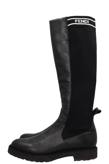 FENDI Logo Sock Knee High Boots Black