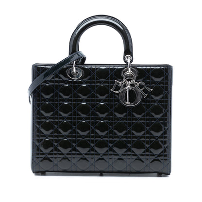 Blue Dior Large Patent Cannage Lady Dior Satchel