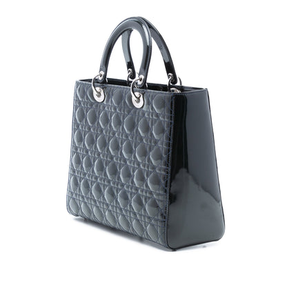 Blue Dior Large Patent Cannage Lady Dior Satchel