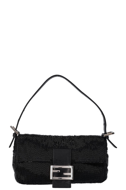 FENDI Sequin Baguette Shoulder Bag Black