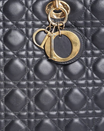 Christian Dior Large Lady Dior In Black Cannage Handbag