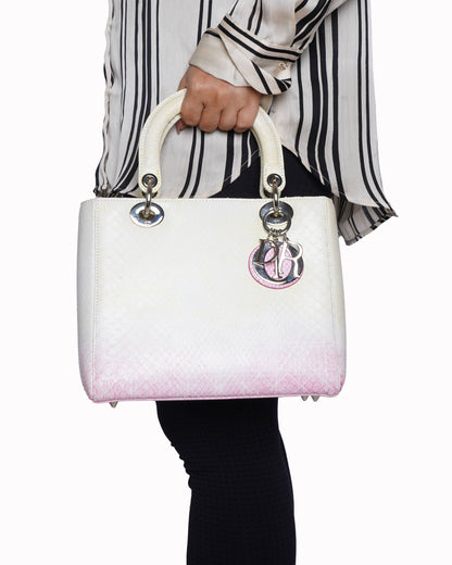 Christian Dior Yellow-Pink Python Lady Dior Bag