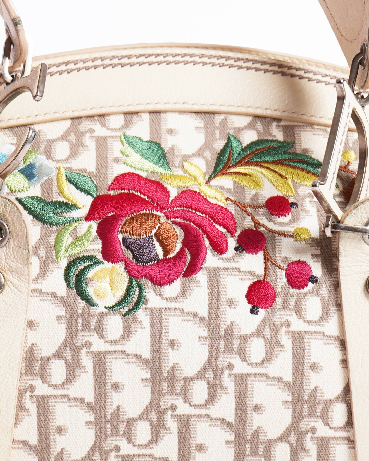 Christian Dior Diorissimo Canvas Leather Floral Embroidered Trotter Satchel
