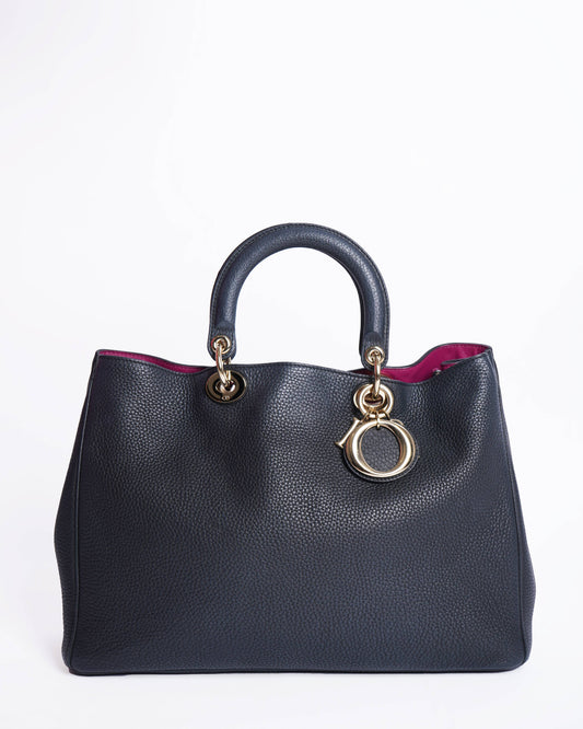 Christian Dior Black Leather Medium Diorissimo Shopper Tote Bag