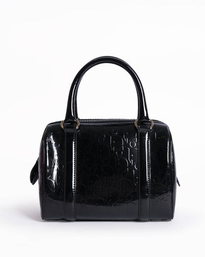 Christian Dior Boston Bag In Black Monogram Patent Leather