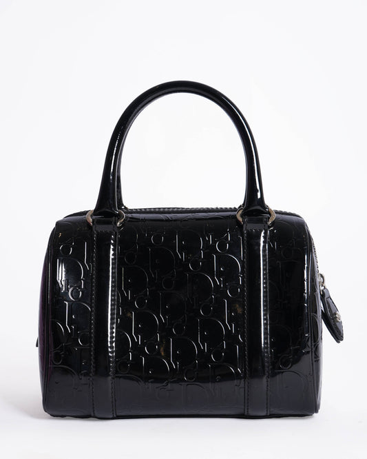 Christian Dior Boston Bag In Black Monogram Patent Leather