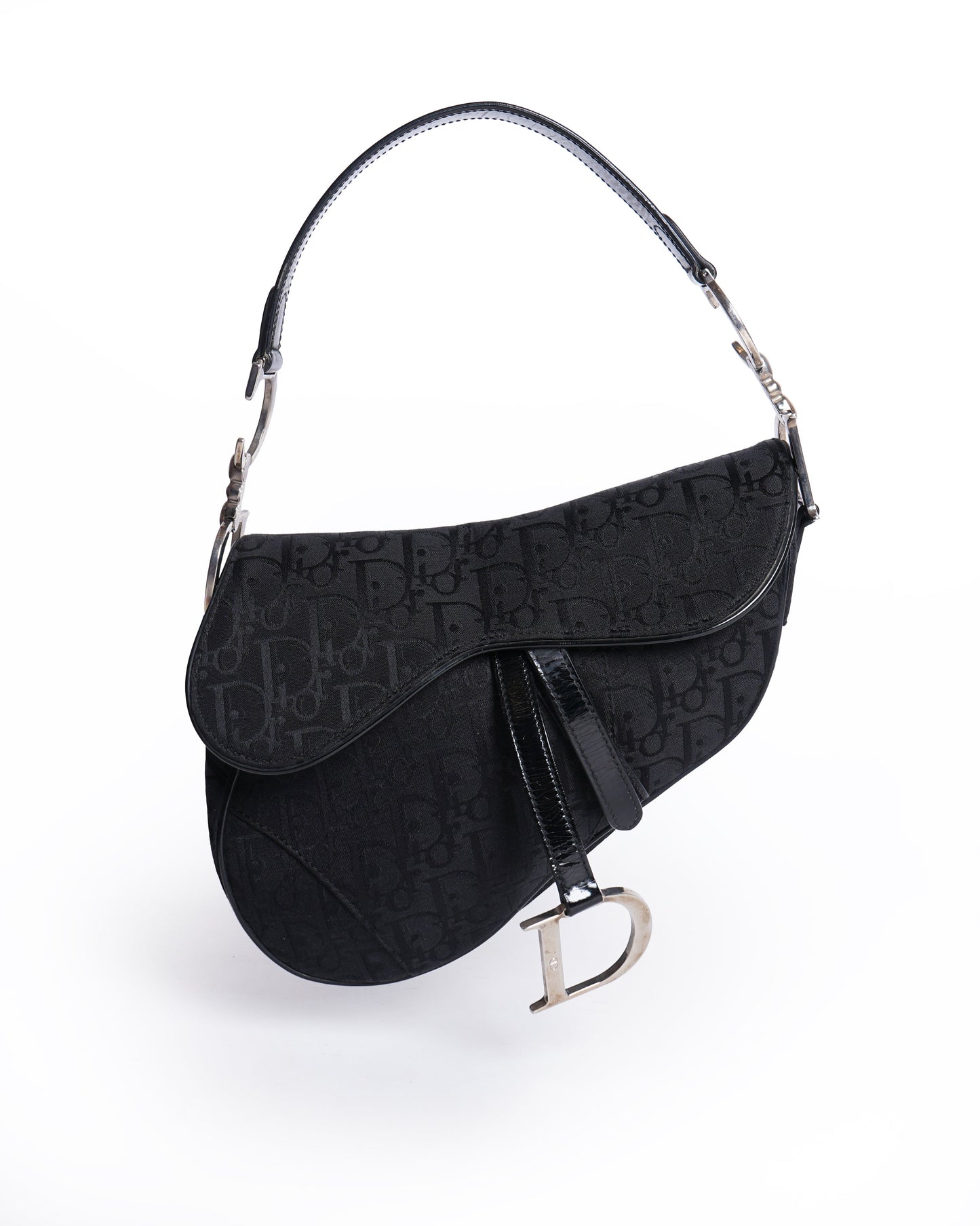 Christian Dior Saddle Bag In Black Signature Canvas Logo