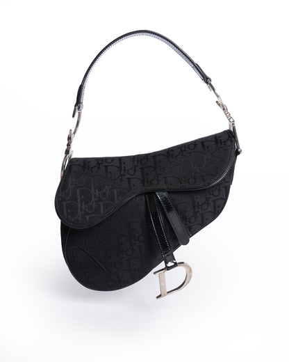 Christian Dior Saddle Bag In Black Signature Canvas Logo