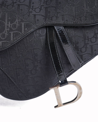 Christian Dior Saddle Bag In Black Signature Canvas Logo