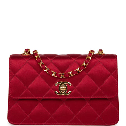 Chanel Mini Flap Bag Red Satin Gold Hardware