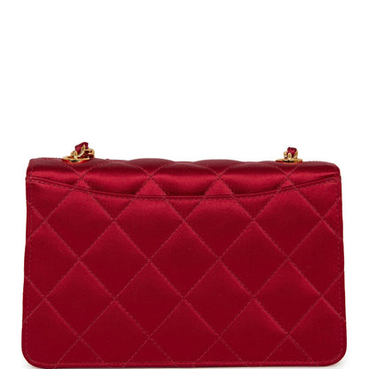 Chanel Mini Flap Bag Red Satin Gold Hardware