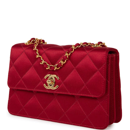 Chanel Mini Flap Bag Red Satin Gold Hardware