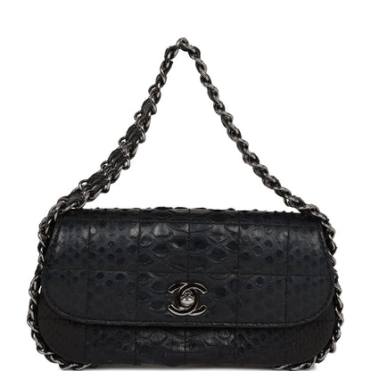 Chanel Mini Flap Bag Black Python Silver Hardware