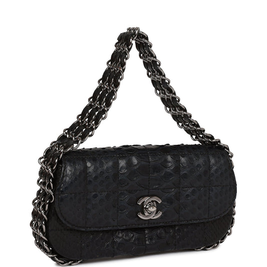 Chanel Mini Flap Bag Black Python Silver Hardware