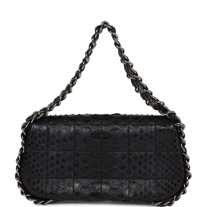 Chanel Mini Flap Bag Black Python Silver Hardware