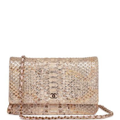 Chanel Wallet On Chain WOC Gold Python Light Gold Hardware