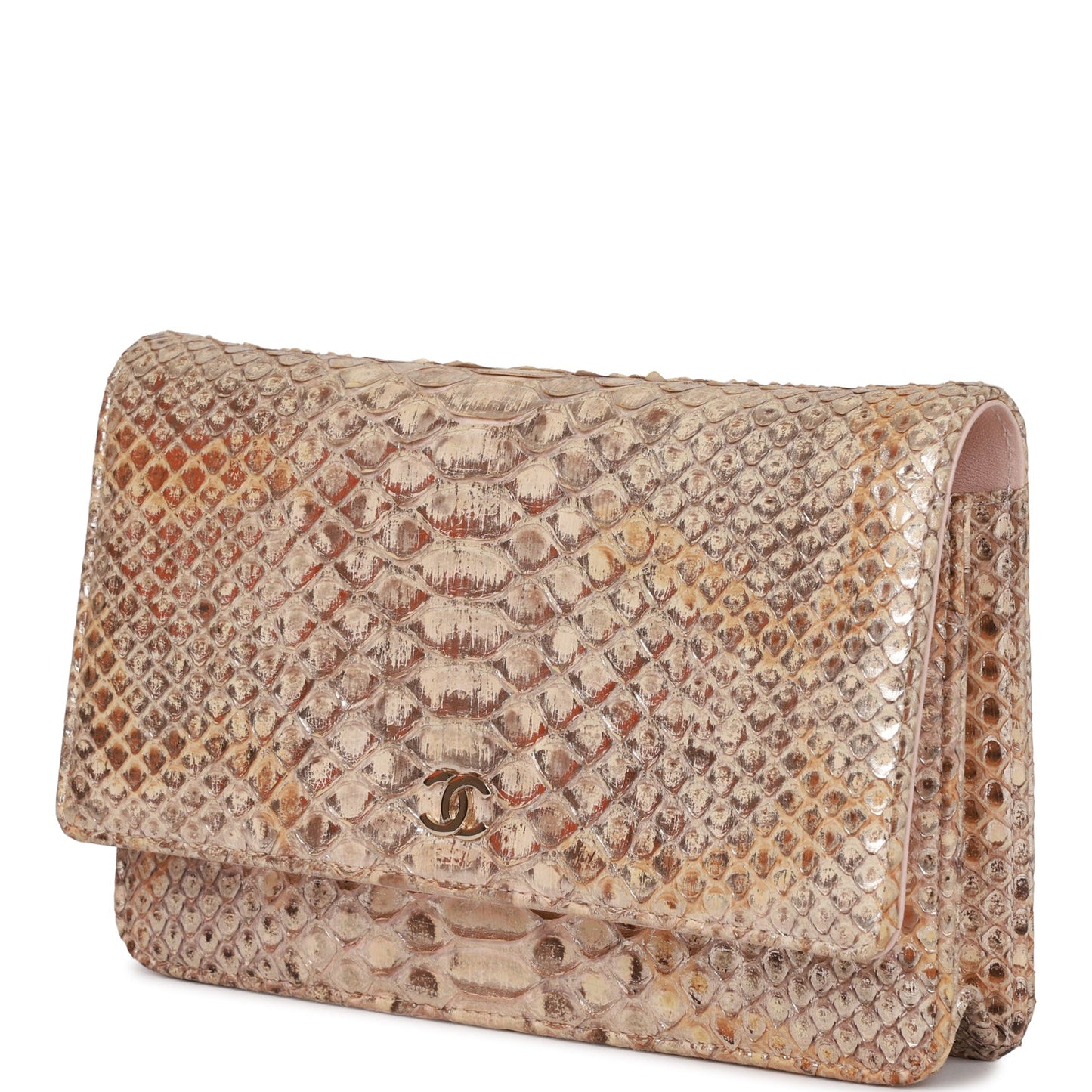 Chanel Wallet On Chain WOC Gold Python Light Gold Hardware