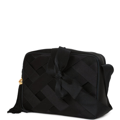 Chanel Ribbon Camera Bag Black Satin Gold Hardware