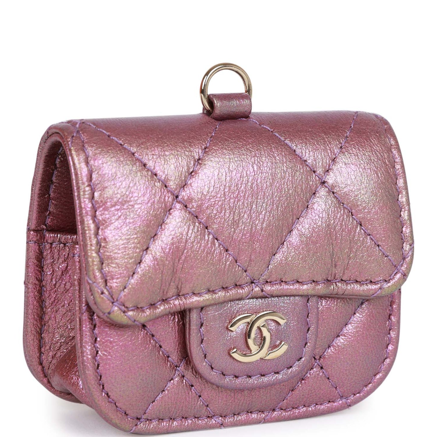 Chanel Airpods Pro Case Purple Iridescent Lambskin Light Gold Hardware
