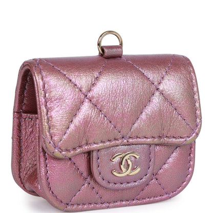 Chanel Airpods Pro Case Purple Iridescent Lambskin Light Gold Hardware