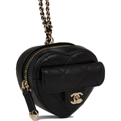 Chanel Cc In Love Heart Necklace Bag Black Lambskin Light Gold Hardware